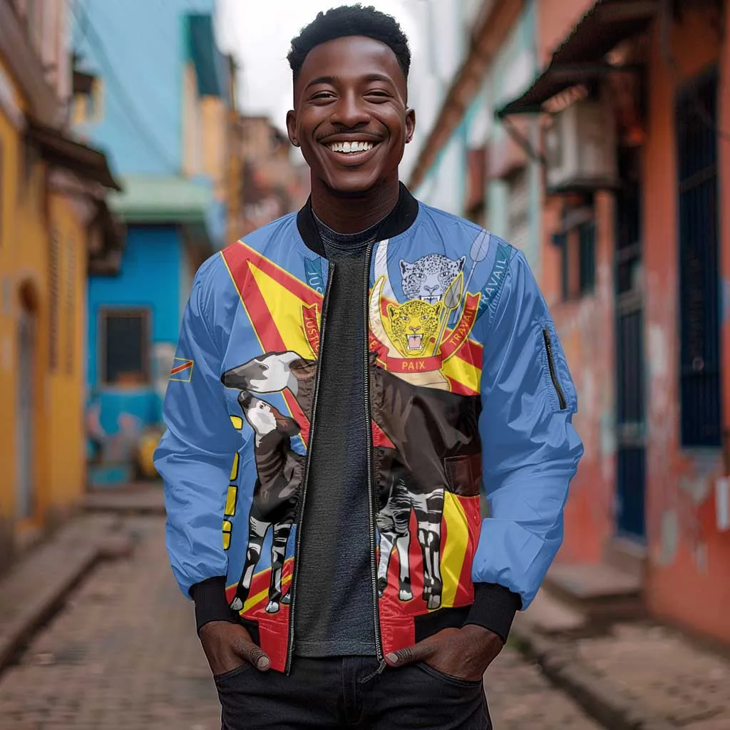 DR Congo Sleeve Zip Bomber Jacket Okapi Coat Of Arms LT15