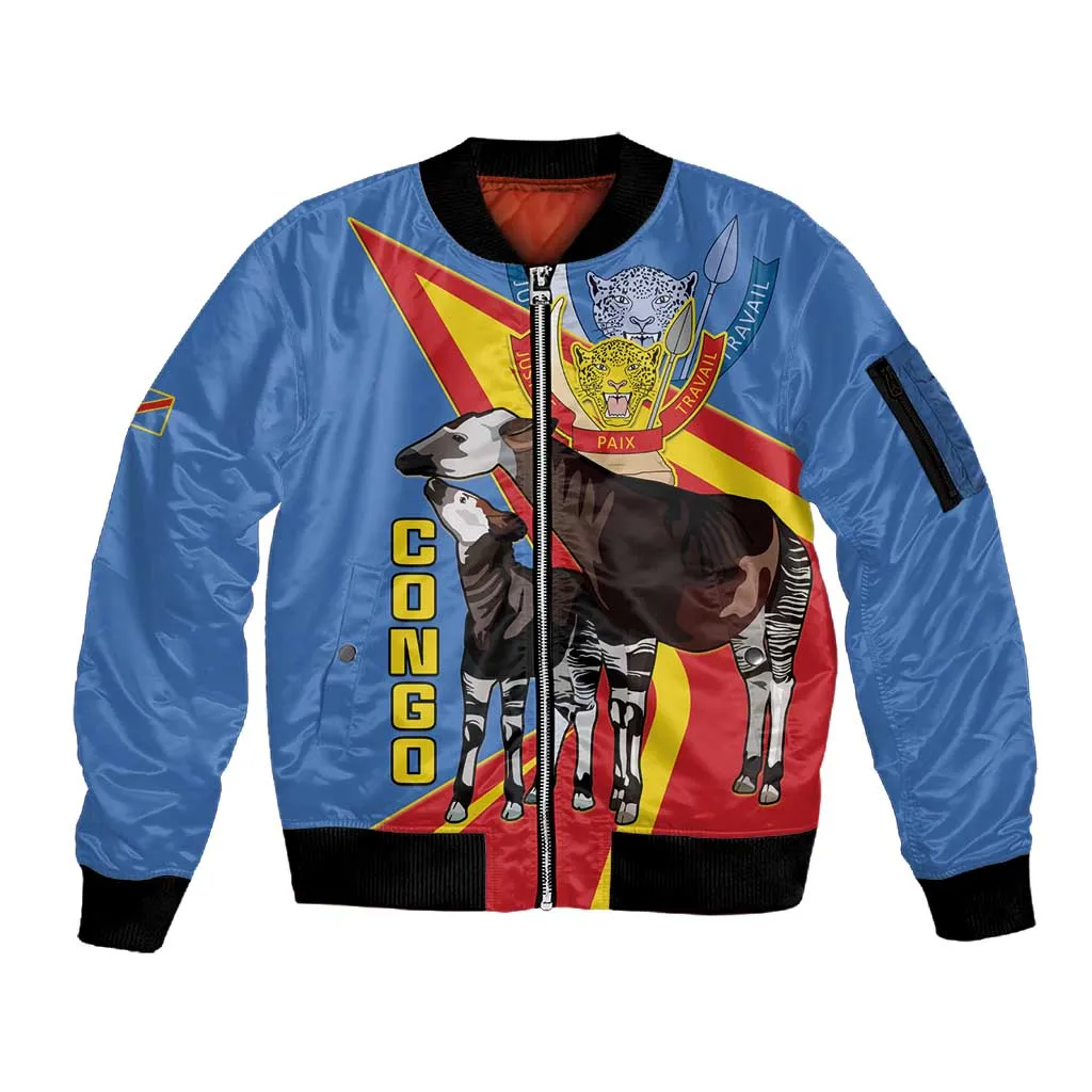 DR Congo Sleeve Zip Bomber Jacket Okapi Coat Of Arms LT15