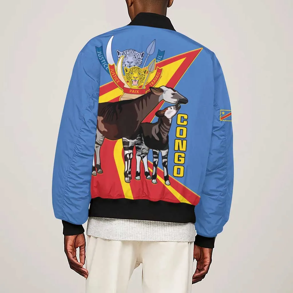 DR Congo Sleeve Zip Bomber Jacket Okapi Coat Of Arms LT15