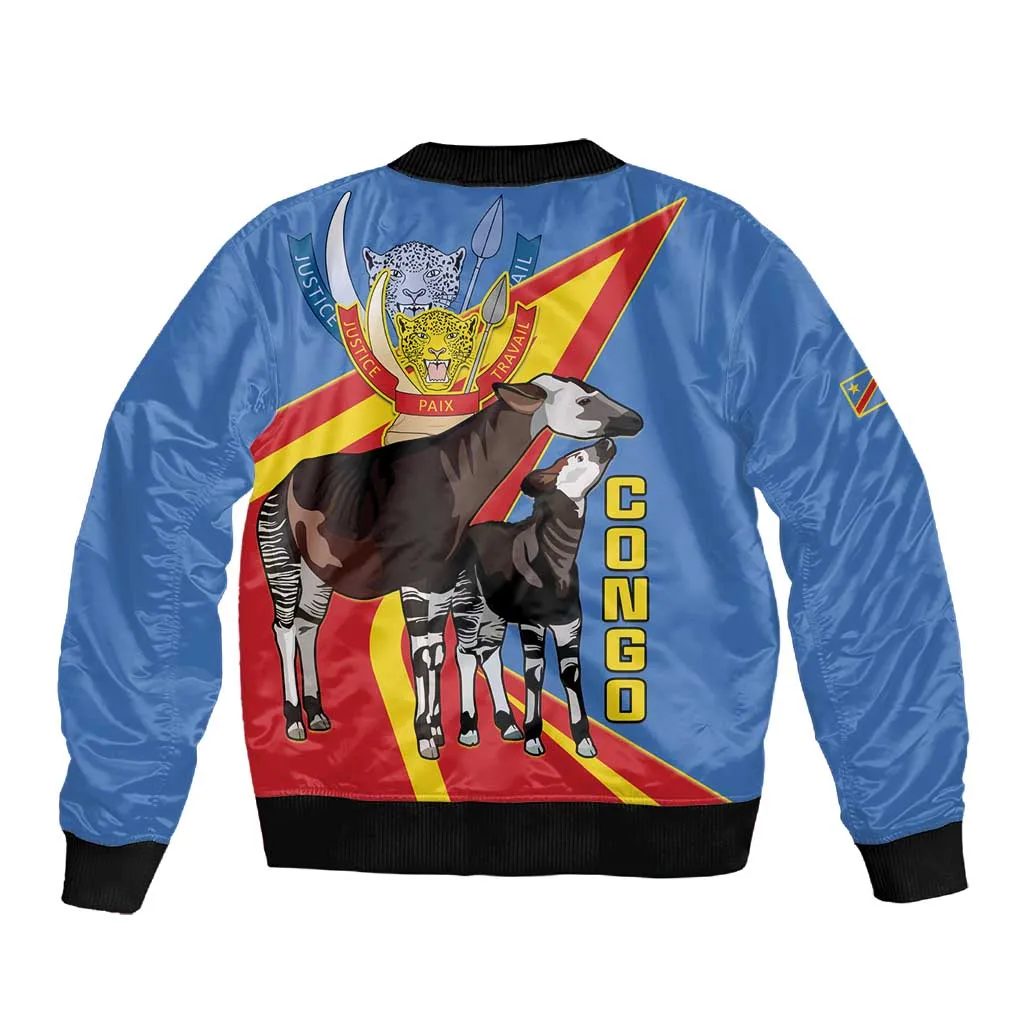 DR Congo Sleeve Zip Bomber Jacket Okapi Coat Of Arms LT15