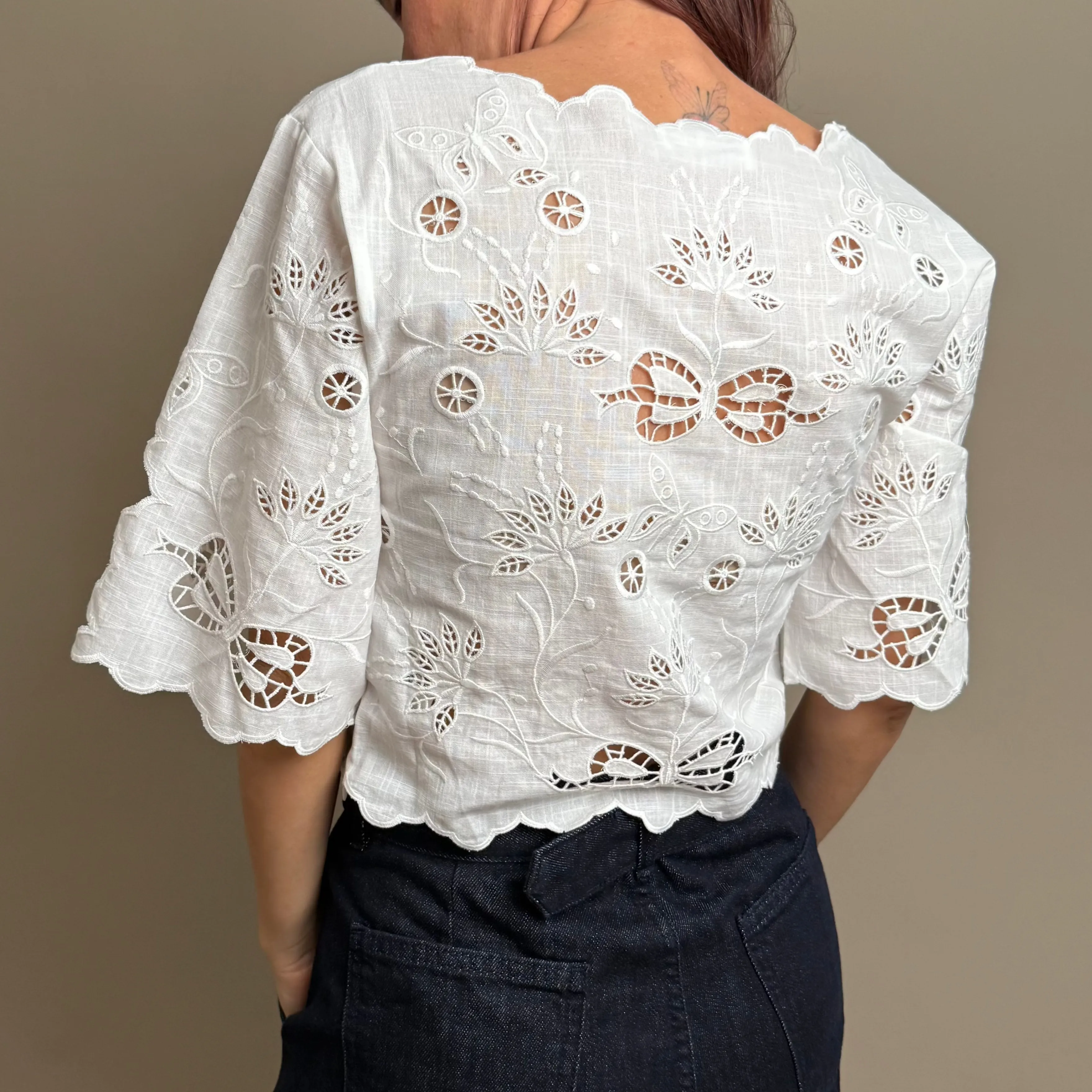 Drawstring Embroidered Top
