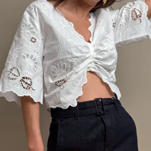 Drawstring Embroidered Top
