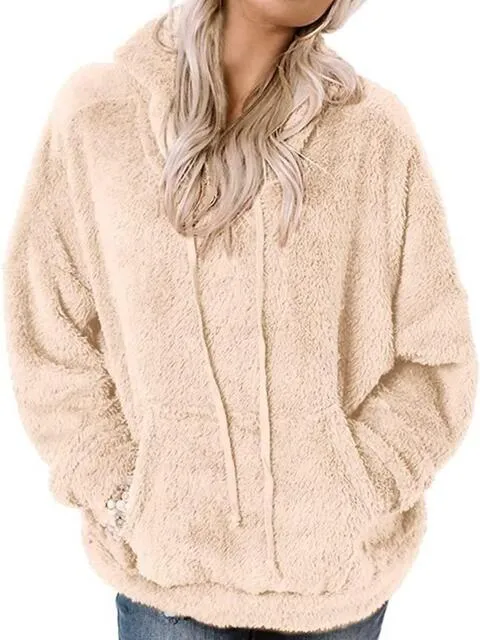 Drawstring Teddy Hoodie with Pocket