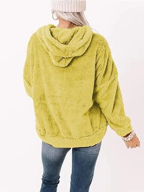 Drawstring Teddy Hoodie with Pocket