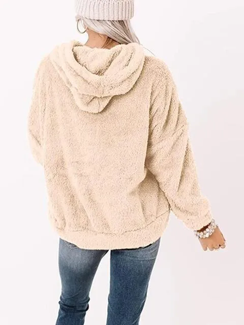 Drawstring Teddy Hoodie with Pocket