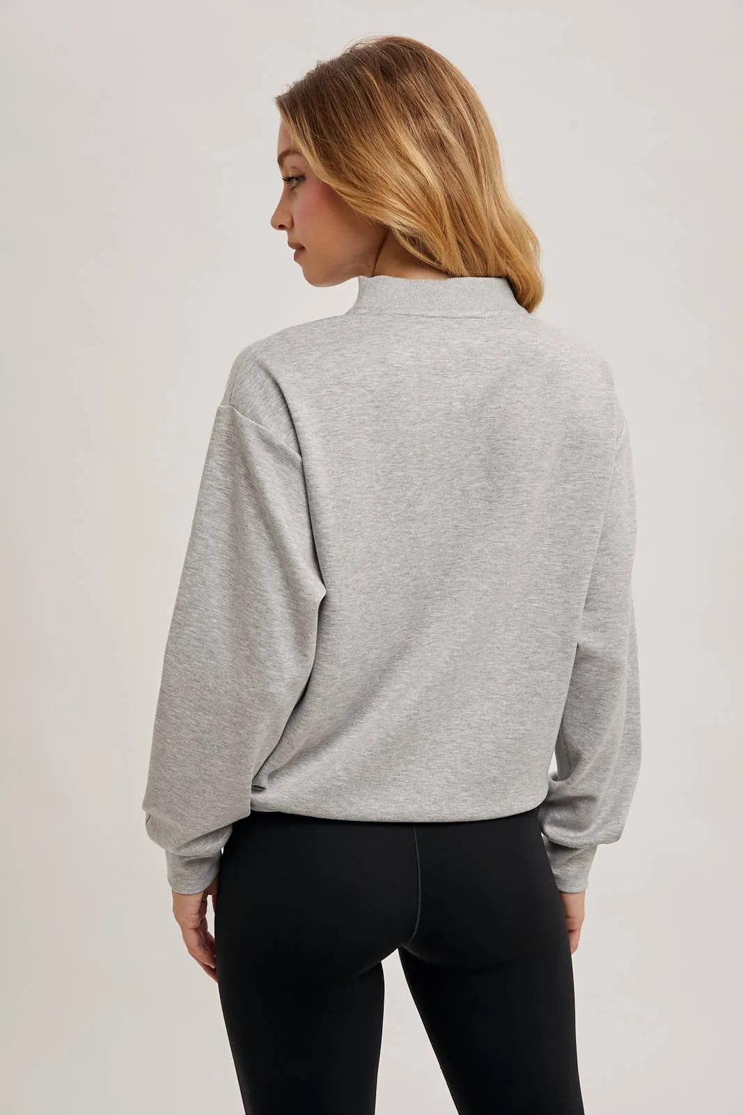 Drawstring Waist Mock Neck Knit Pullover