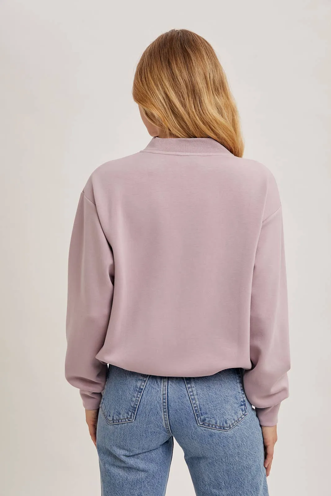 Drawstring Waist Mock Neck Knit Pullover