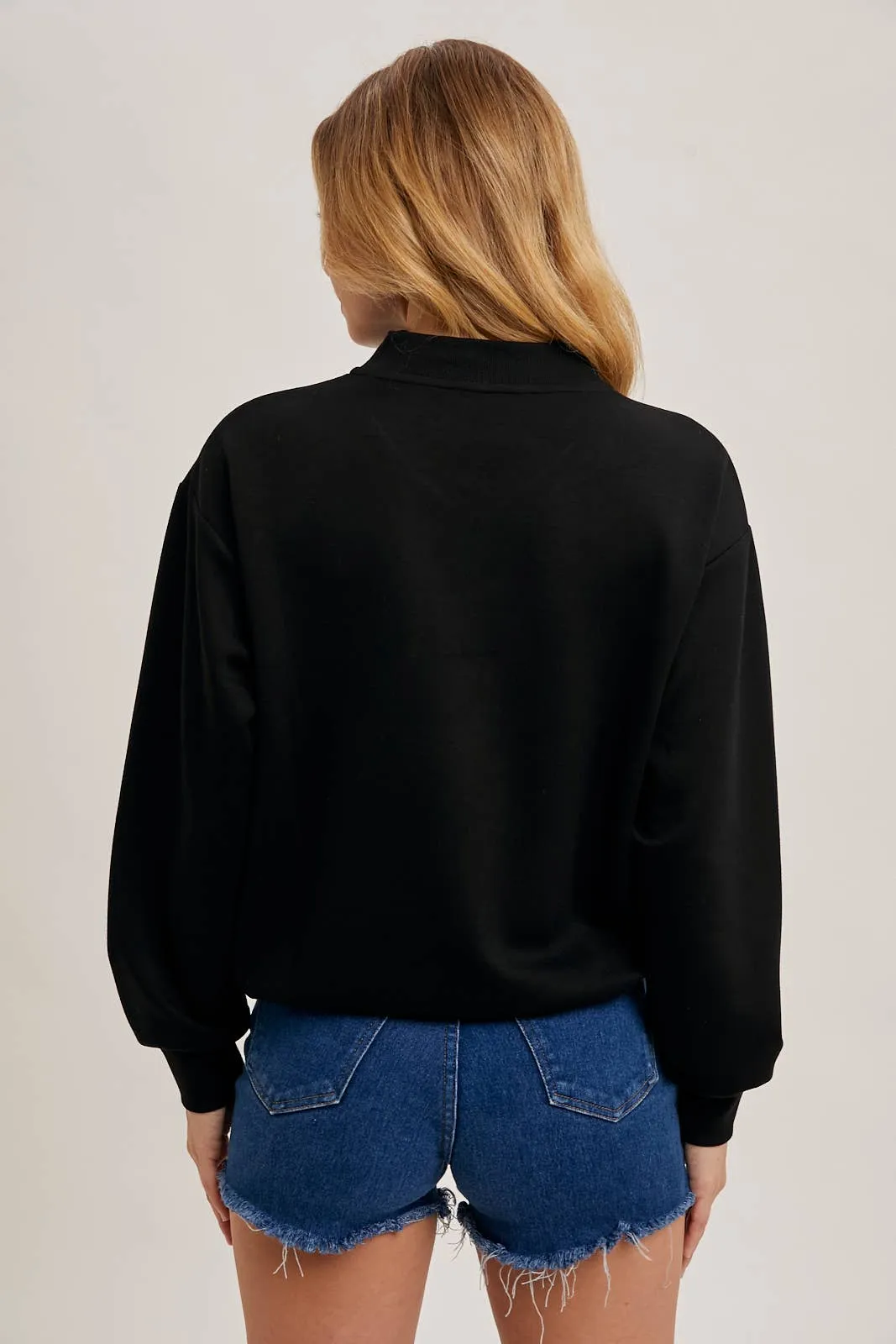 Drawstring Waist Mock Neck Knit Pullover
