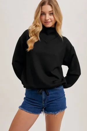 Drawstring Waist Mock Neck Knit Pullover