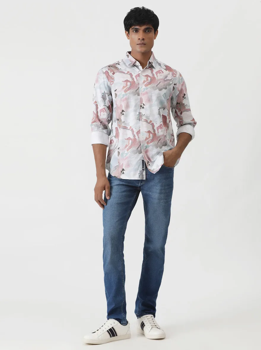 Dusky Pink Printed Slim Fit Casual Shirt | Greenfibre