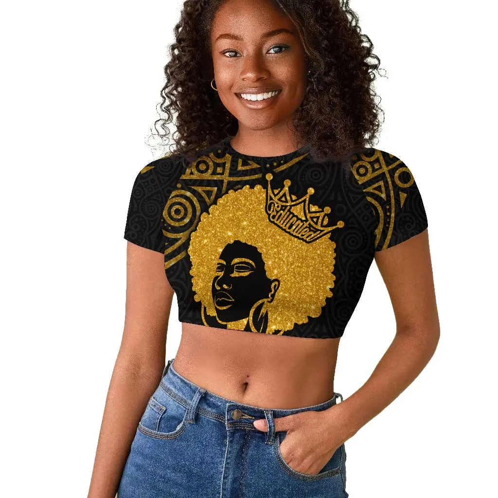 Educated Black Queen Raglan Cropped T shirt African Women DT02