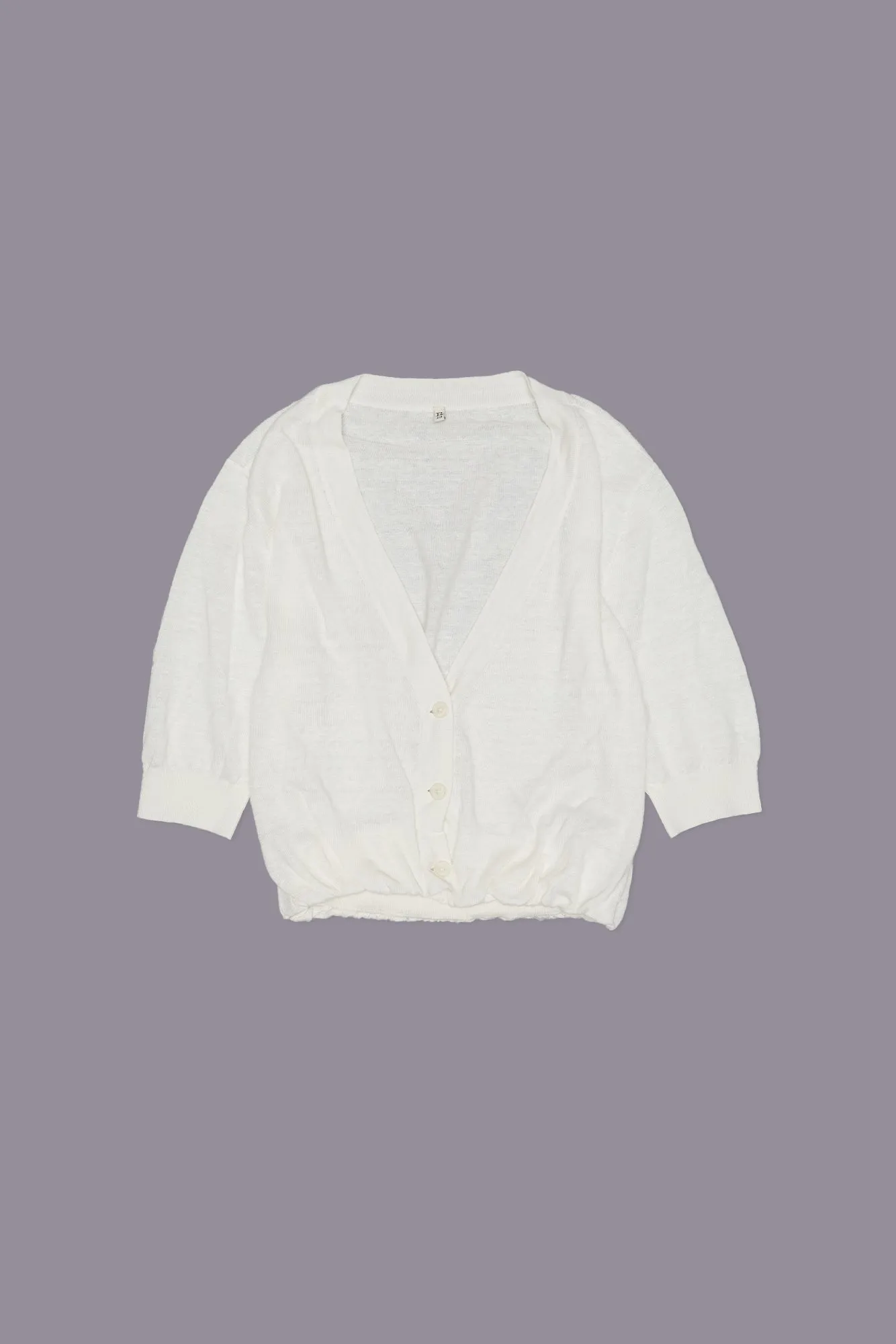 ELBOW SLEEVE BALLOON CARDIGAN - ECRU