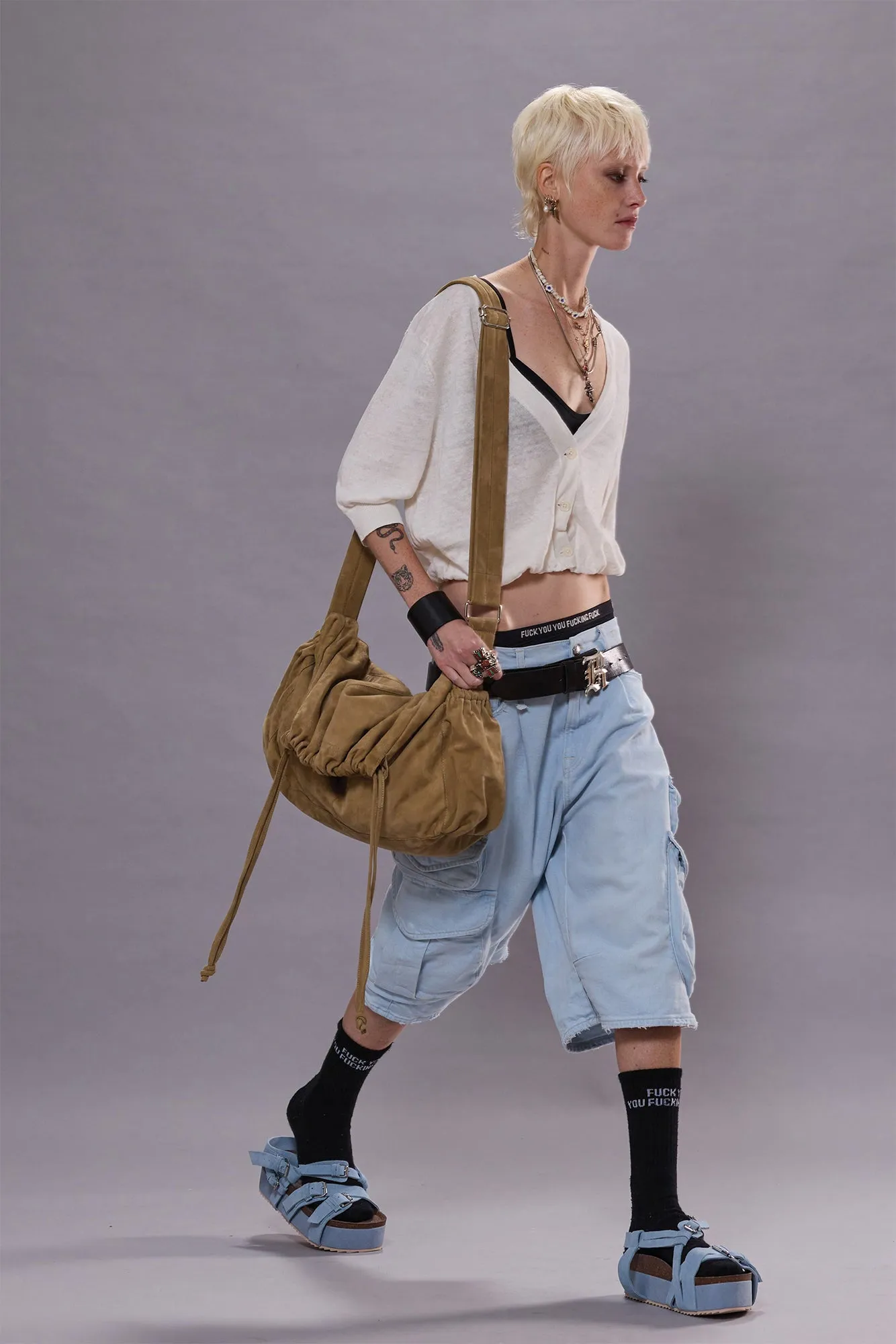 ELBOW SLEEVE BALLOON CARDIGAN - ECRU