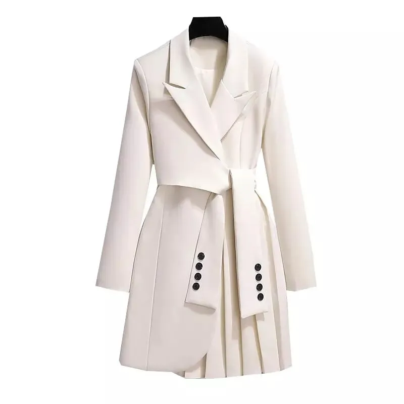 Elegant Long Blazer Pleated Women Sleeve Tunic