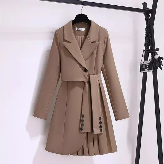Elegant Long Blazer Pleated Women Sleeve Tunic