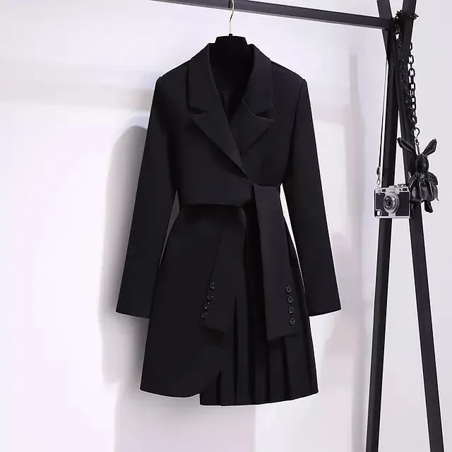 Elegant Long Blazer Pleated Women Sleeve Tunic