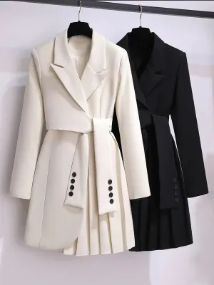 Elegant Long Blazer Pleated Women Sleeve Tunic