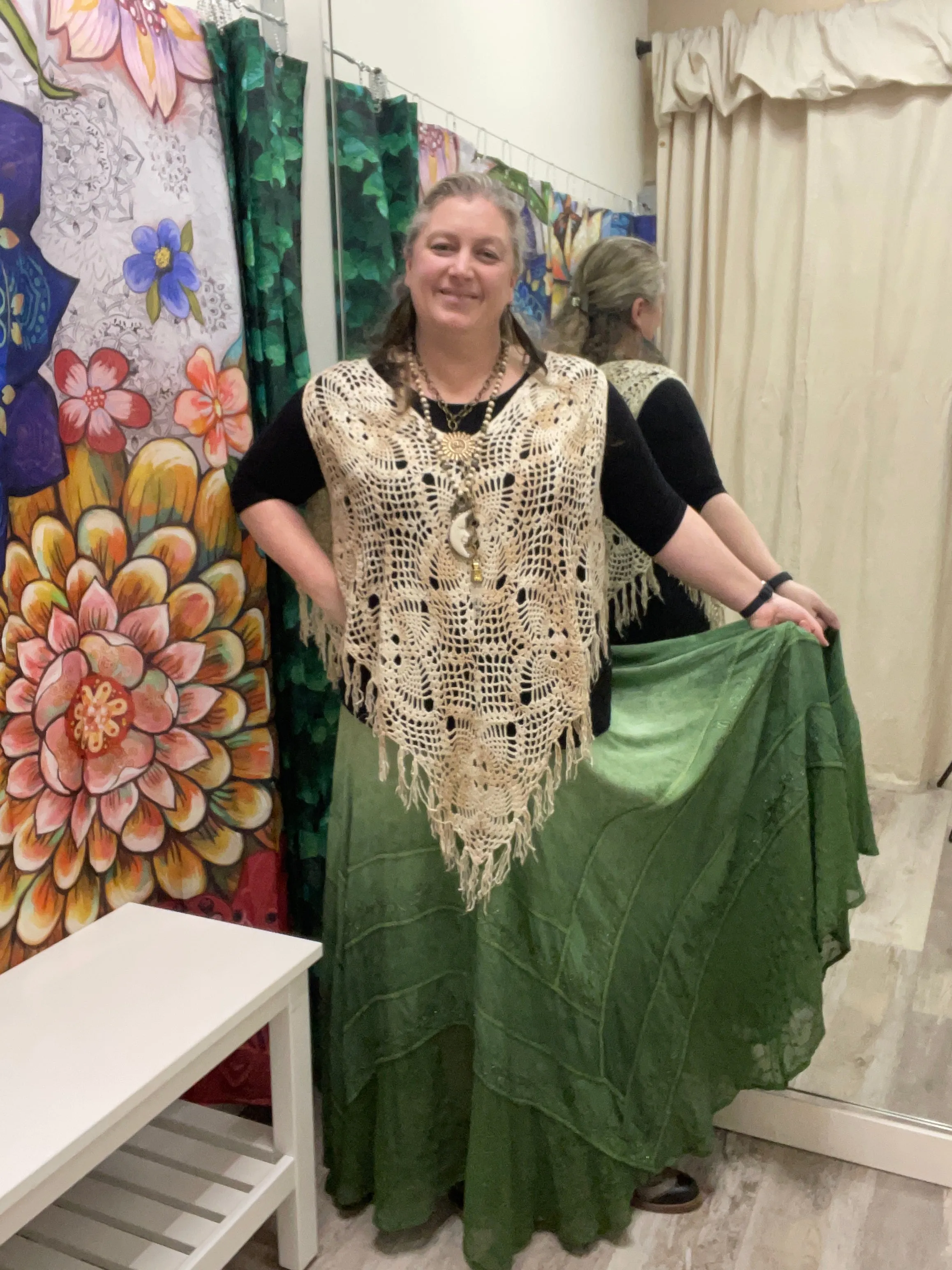 Embroidered Maxi Skirt w/Chiffon in Ombre