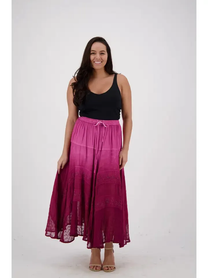 Embroidered Maxi Skirt w/Chiffon in Ombre