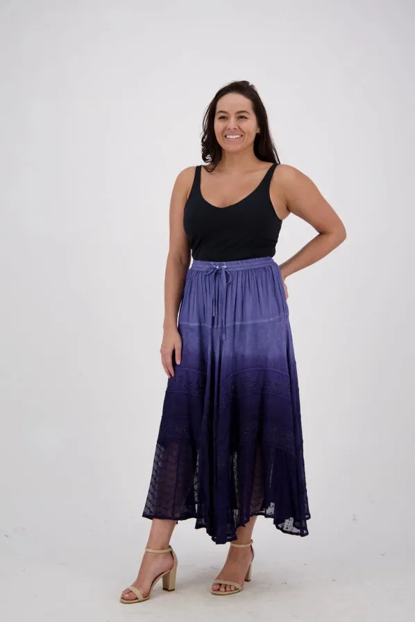 Embroidered Maxi Skirt w/Chiffon in Ombre
