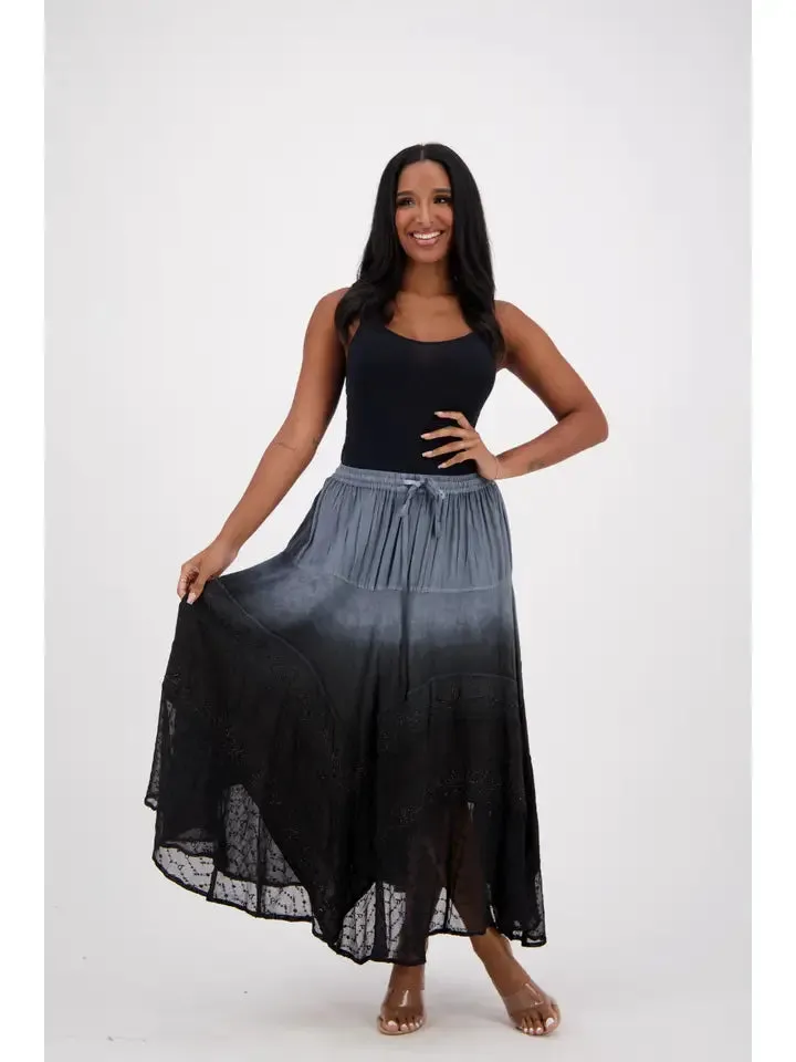 Embroidered Maxi Skirt w/Chiffon in Ombre