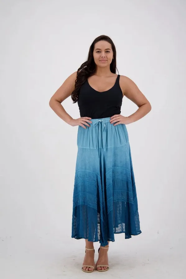 Embroidered Maxi Skirt w/Chiffon in Ombre