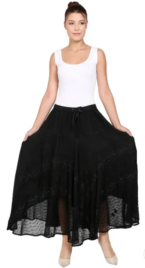 Embroidered Maxi Skirt w/Chiffon