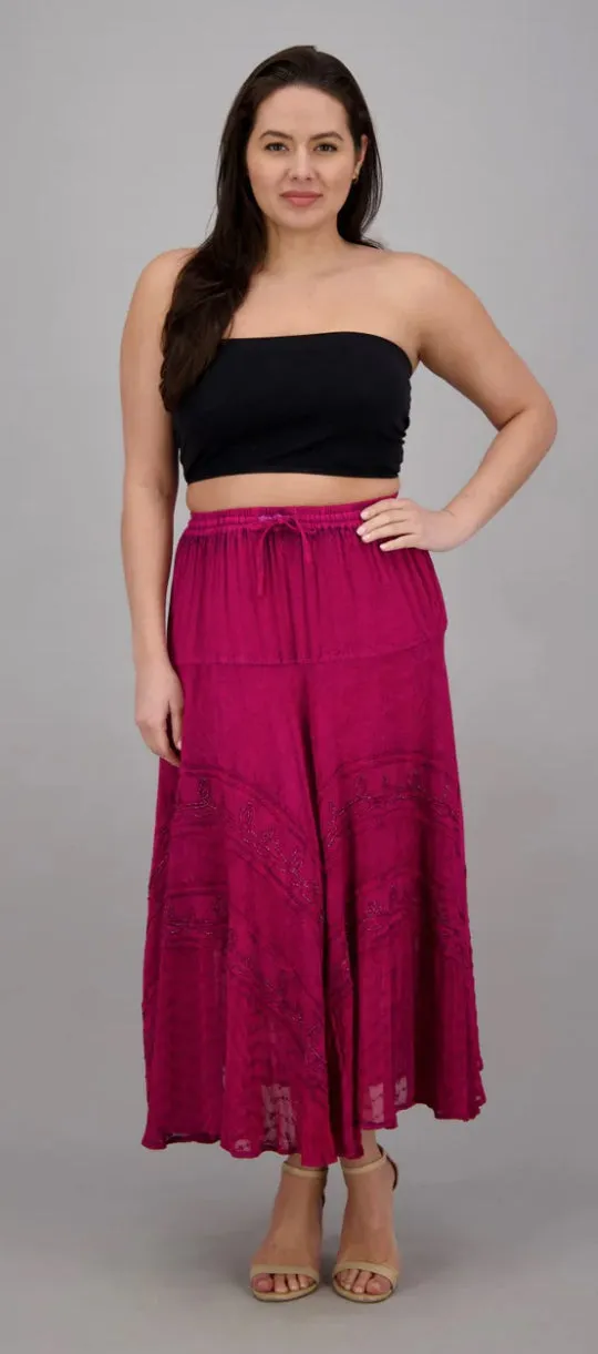 Embroidered Maxi Skirt w/Chiffon