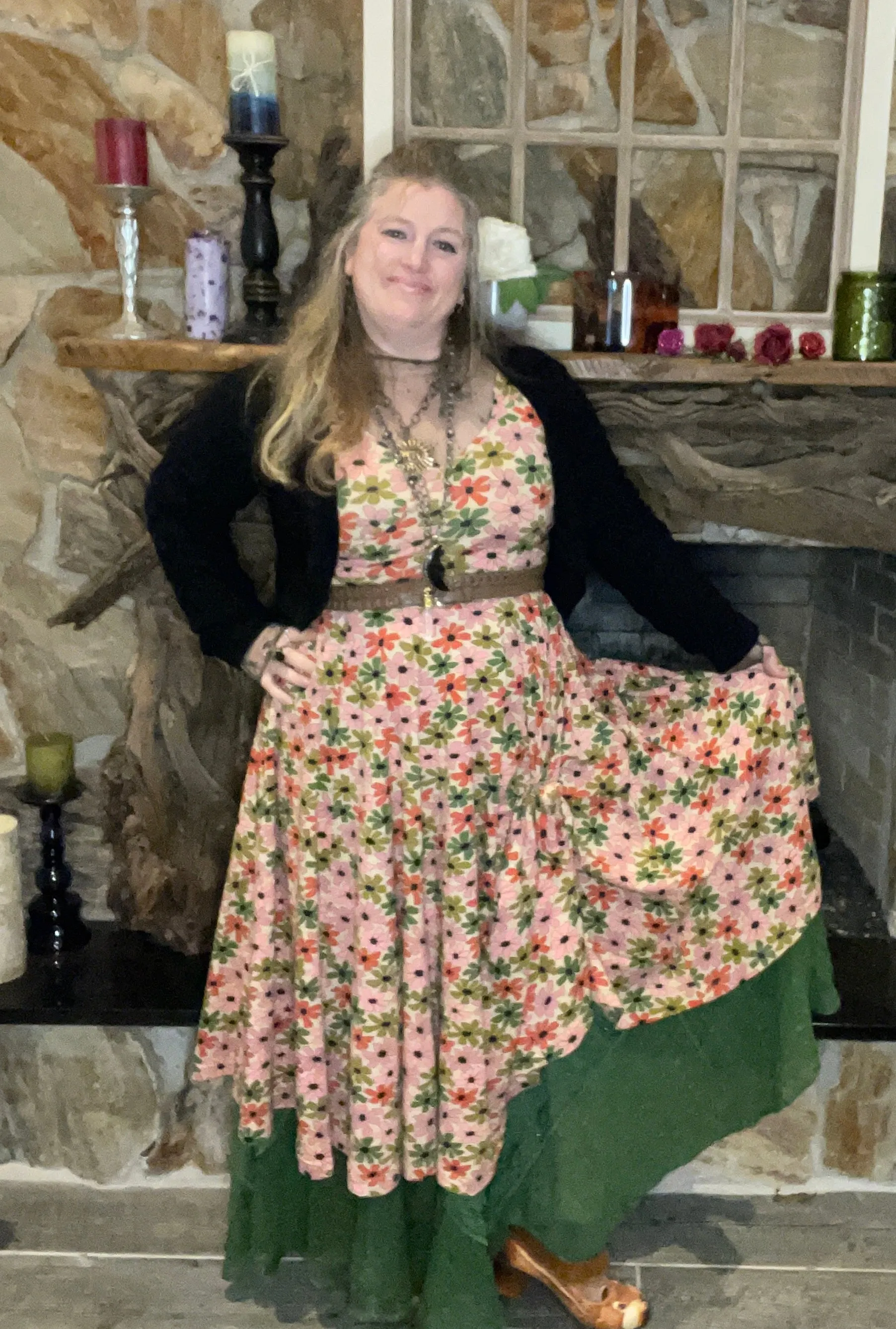 Embroidered Maxi Skirt w/Chiffon
