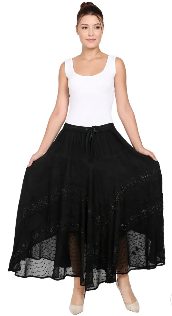 Embroidered Maxi Skirt w/Chiffon