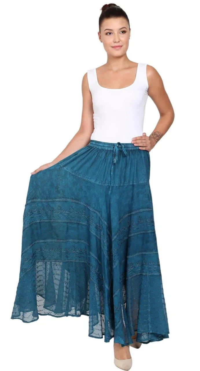 Embroidered Maxi Skirt w/Chiffon