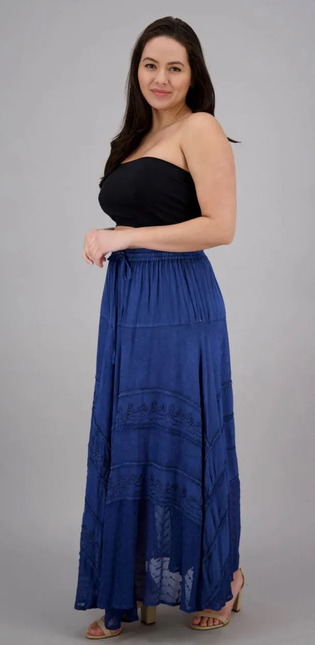 Embroidered Maxi Skirt w/Chiffon
