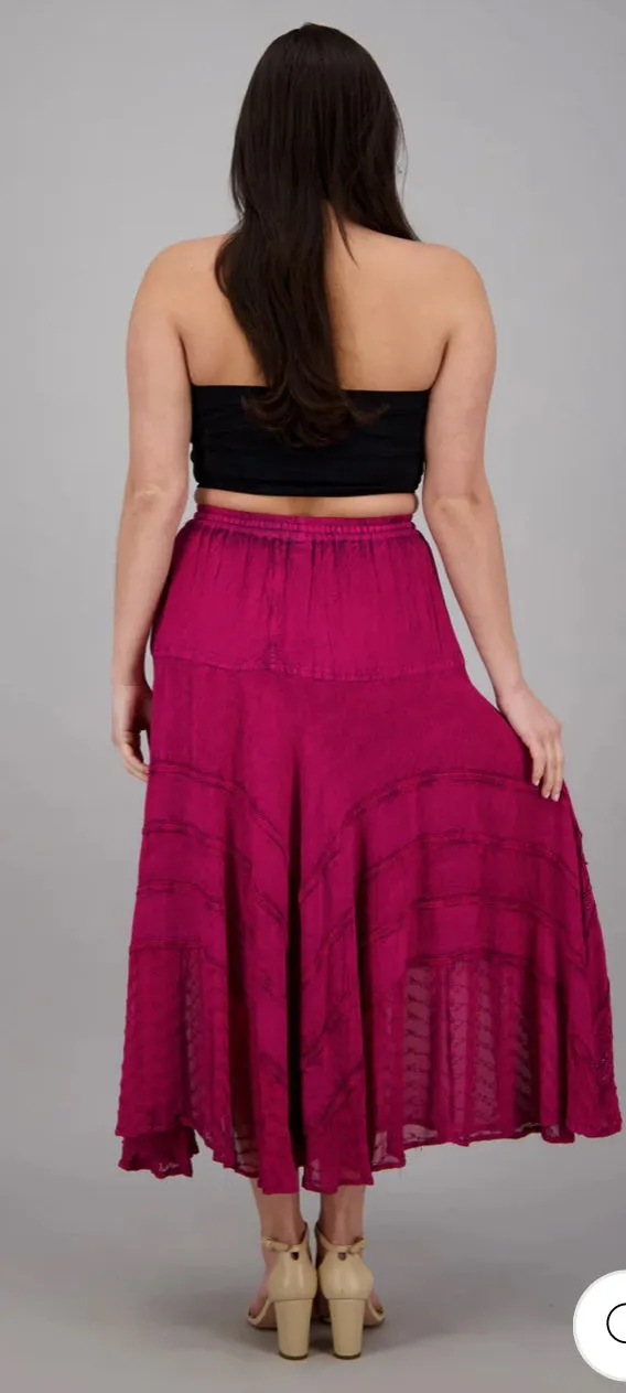 Embroidered Maxi Skirt w/Chiffon