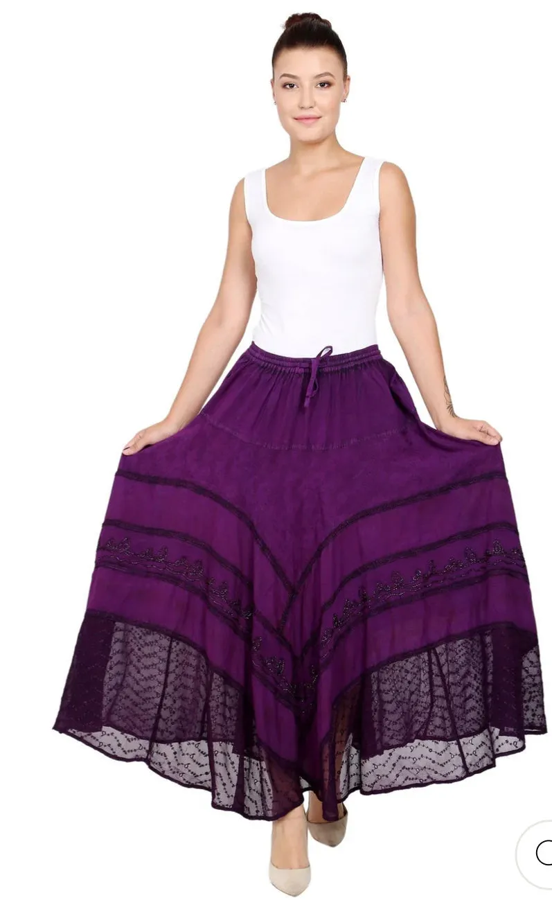 Embroidered Maxi Skirt w/Chiffon