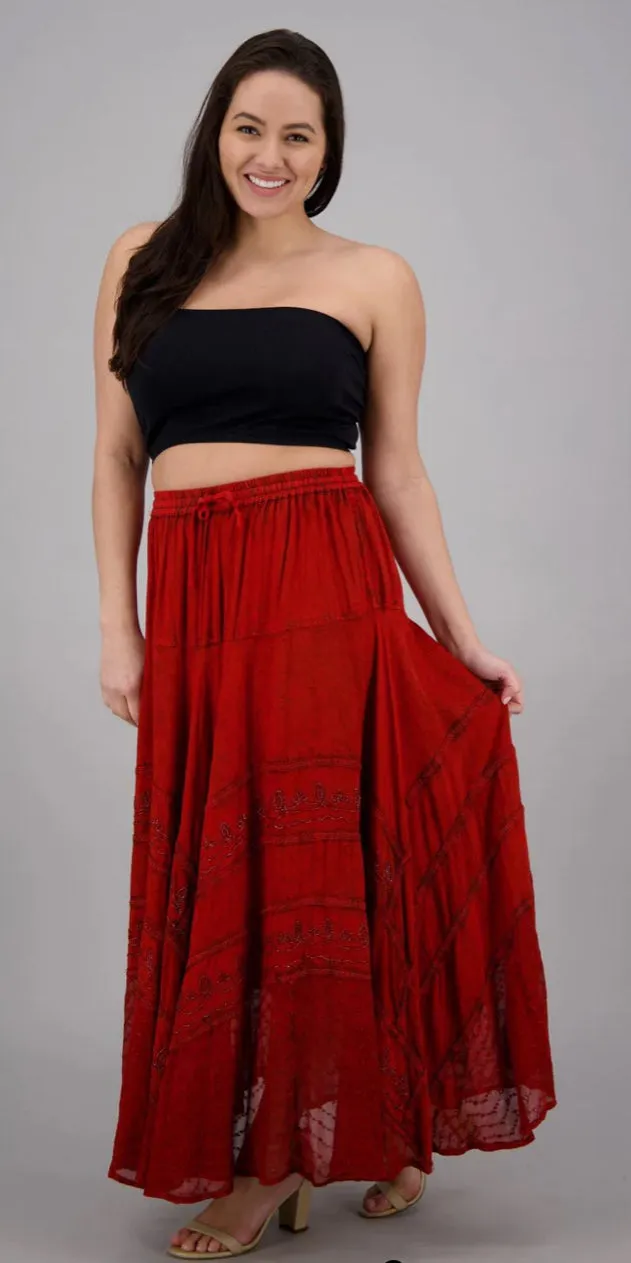 Embroidered Maxi Skirt w/Chiffon