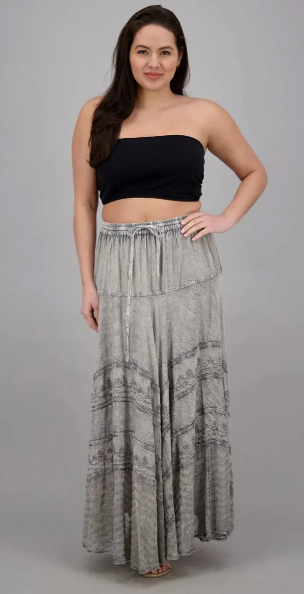 Embroidered Maxi Skirt w/Chiffon