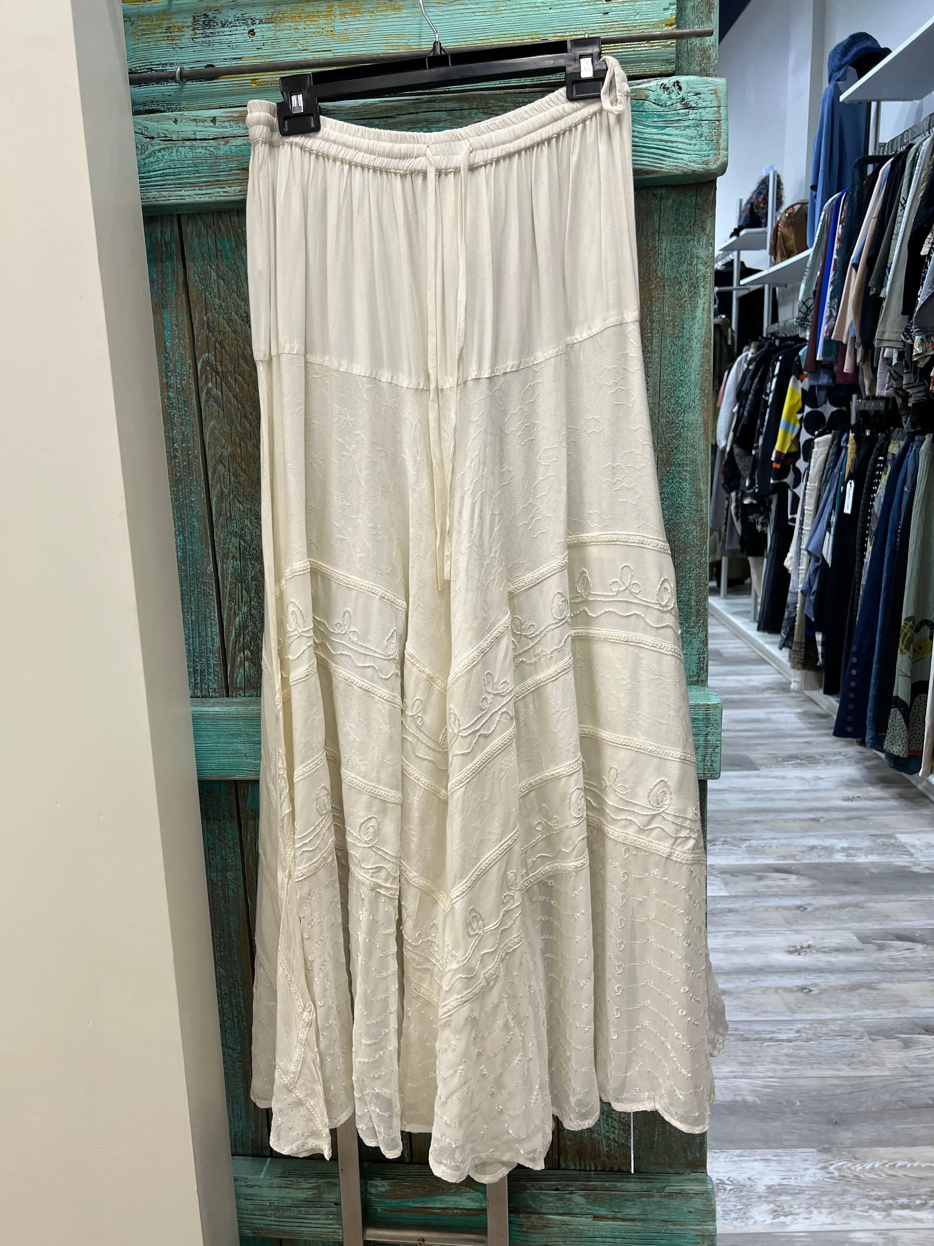 Embroidered Maxi Skirt w/Chiffon