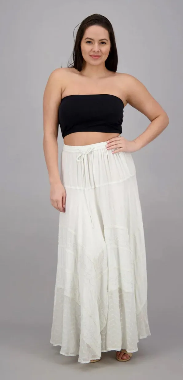 Embroidered Maxi Skirt w/Chiffon