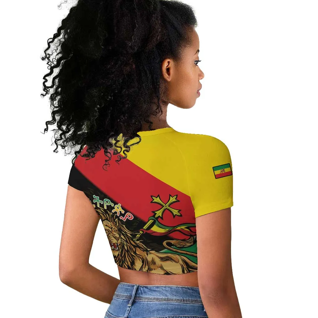Ethiopia Lion of Judah Raglan Cropped T shirt Ethiopia Empire 1270-1974 LT15