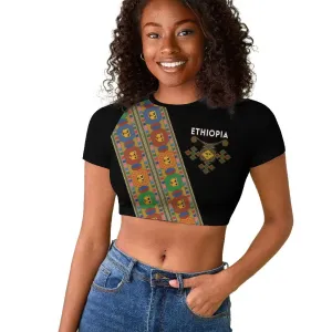 Ethiopia Saba Kemis Sash Style Raglan Cropped T shirt Black Color LT15