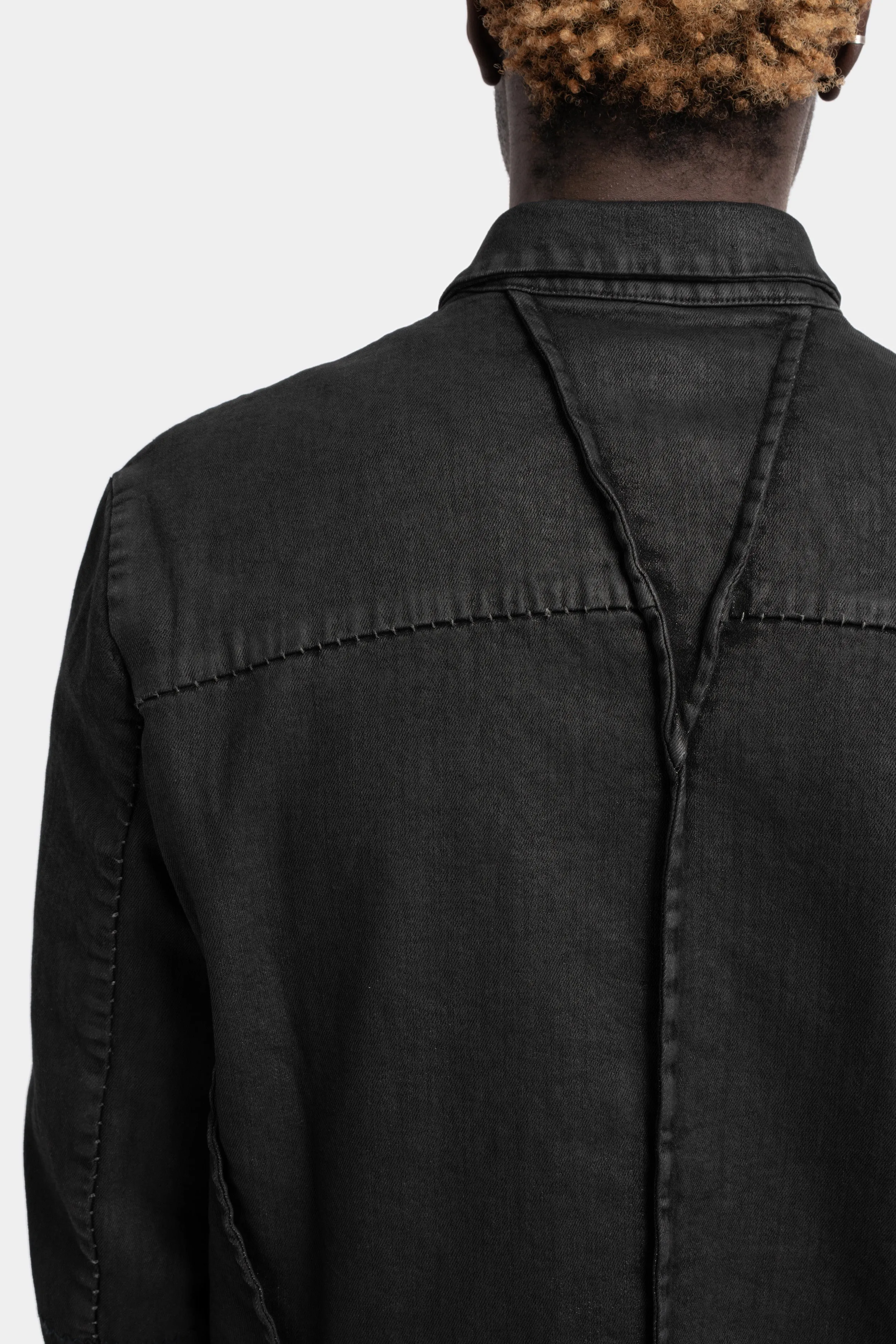 External seams denim jacket, Leather effect