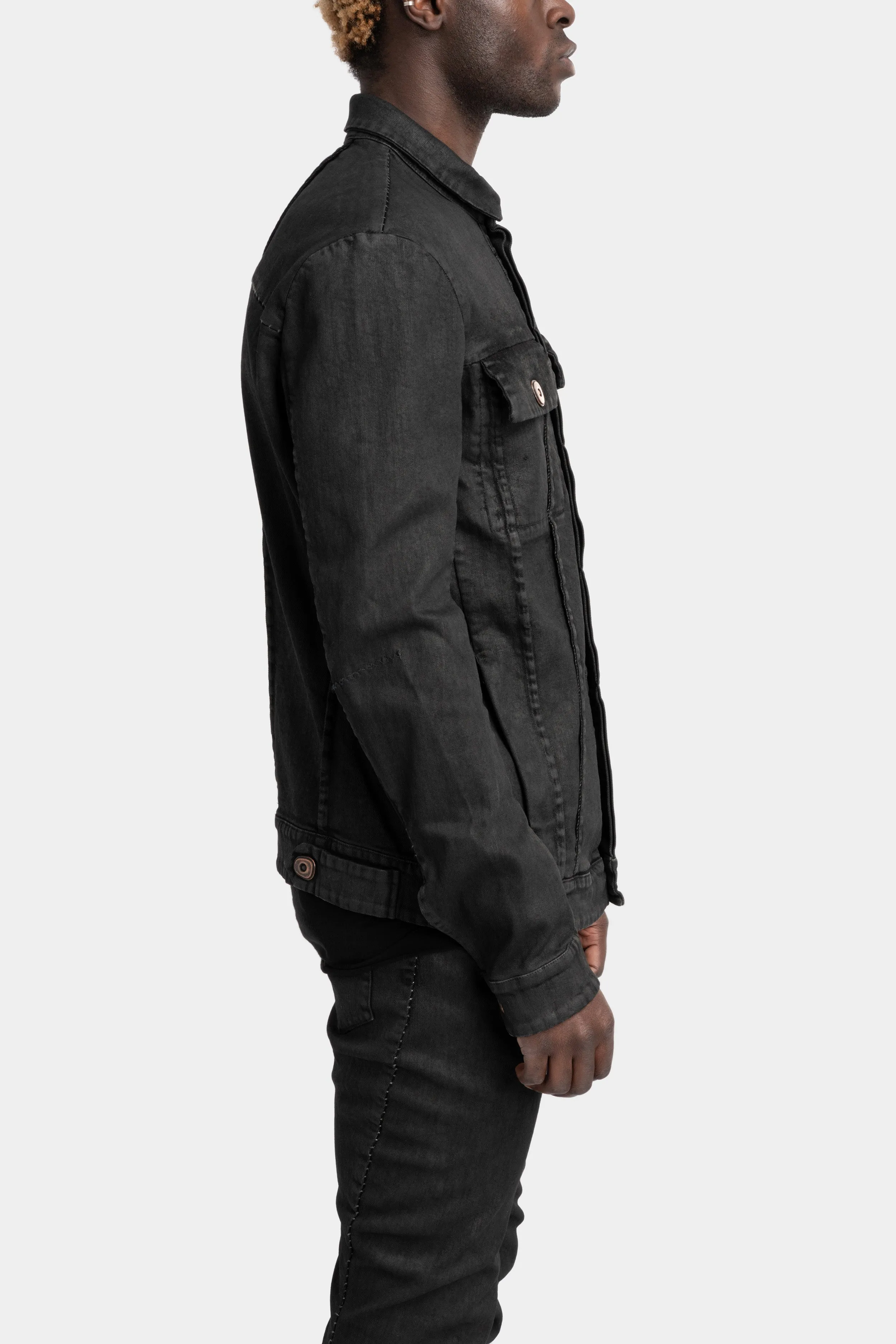 External seams denim jacket, Leather effect
