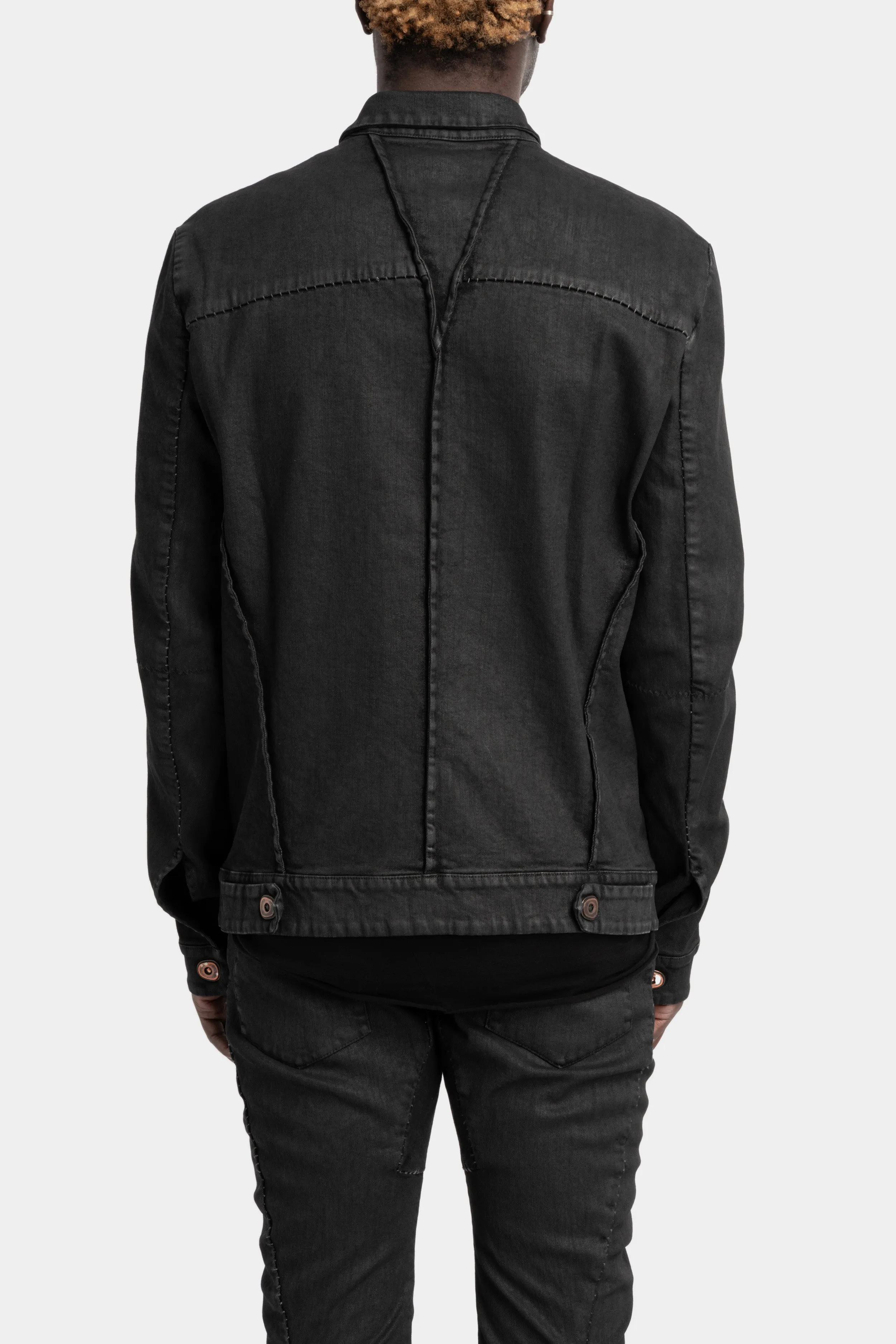 External seams denim jacket, Leather effect