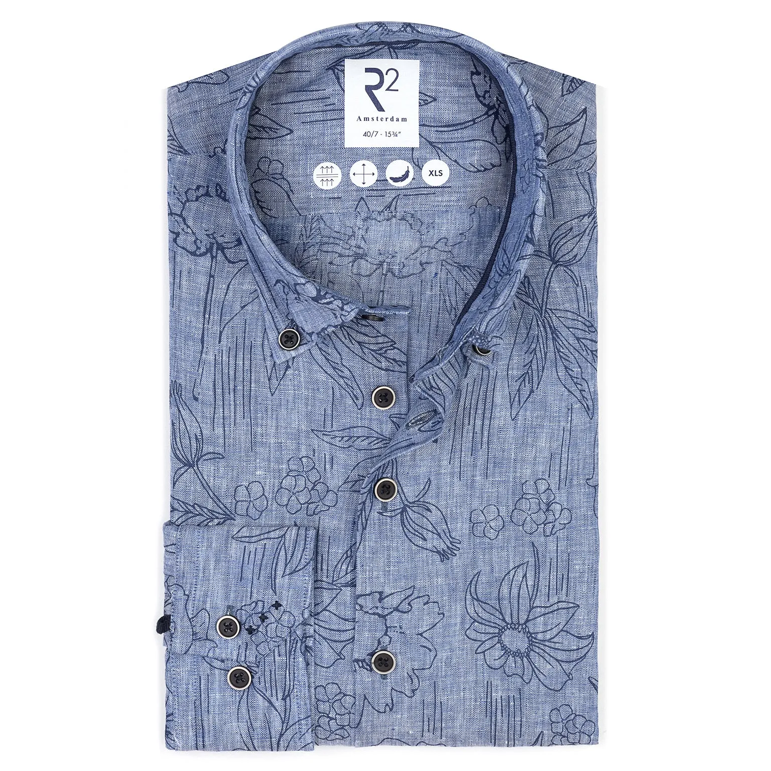 Extra long sleeves. Floral print linen shirt