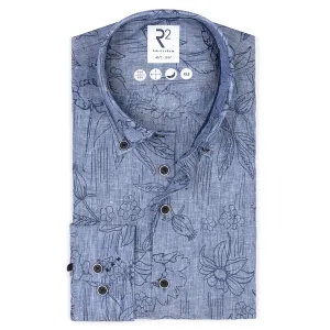 Extra long sleeves. Floral print linen shirt