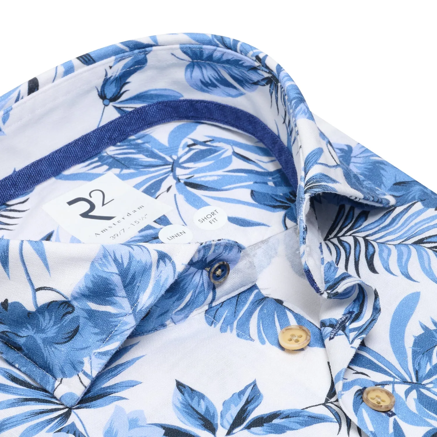 Extra long sleeves. Tropical print linen shirt