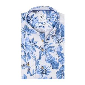 Extra long sleeves. Tropical print linen shirt