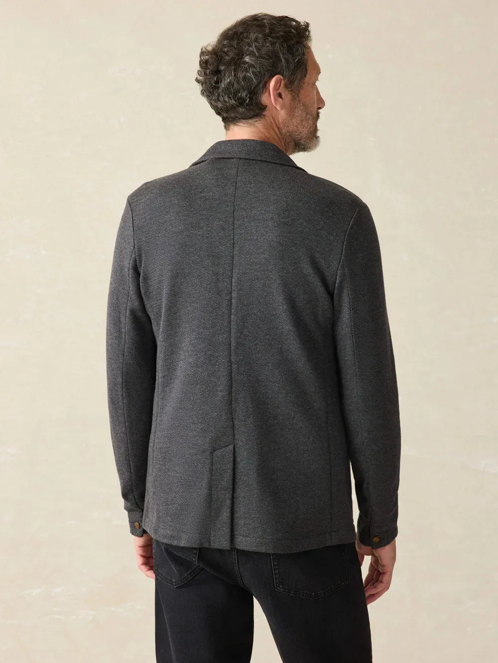 FAHERTY INLET KNIT BLAZER IN BLACK SKY MELANGE