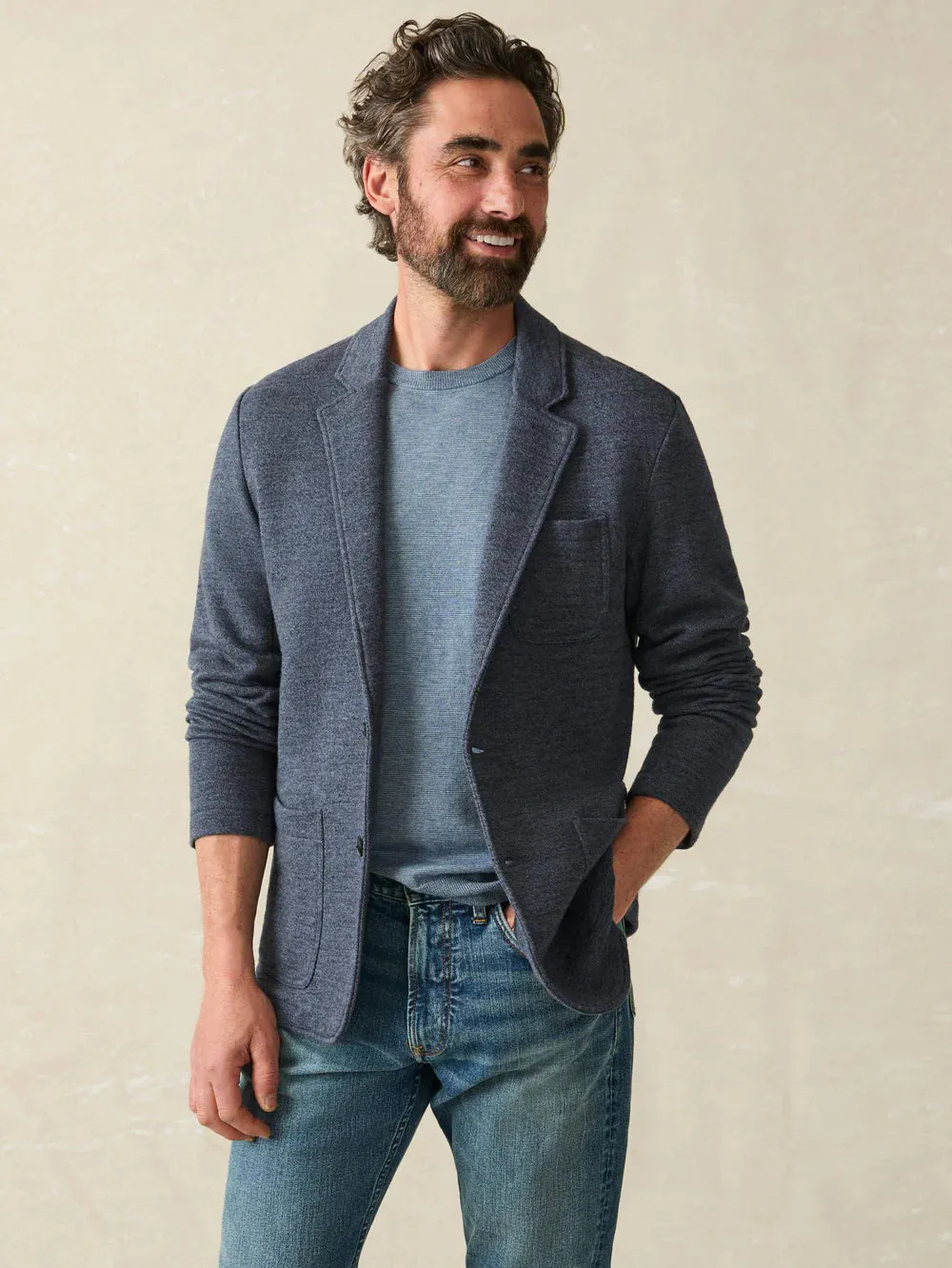 FAHERTY INLET KNIT BLAZER IN DEEP NAVY MELANGE