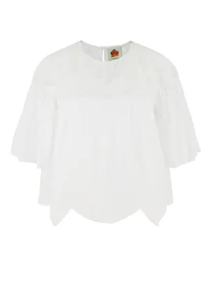 Farm Rio Off-White Embroidered Short Sleeve Blouse in